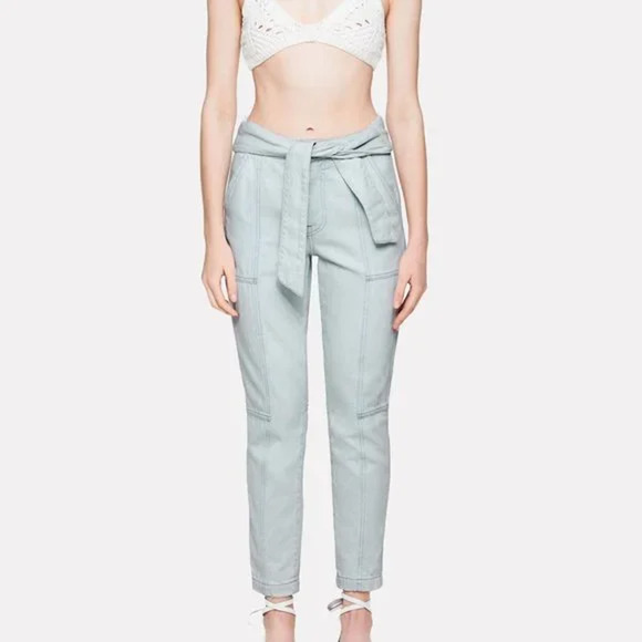 Jonathan Simkhai Henley Tie Waist Straight Leg jeans Blue Cotton Denim 28 NWT - Picture 1 of 8